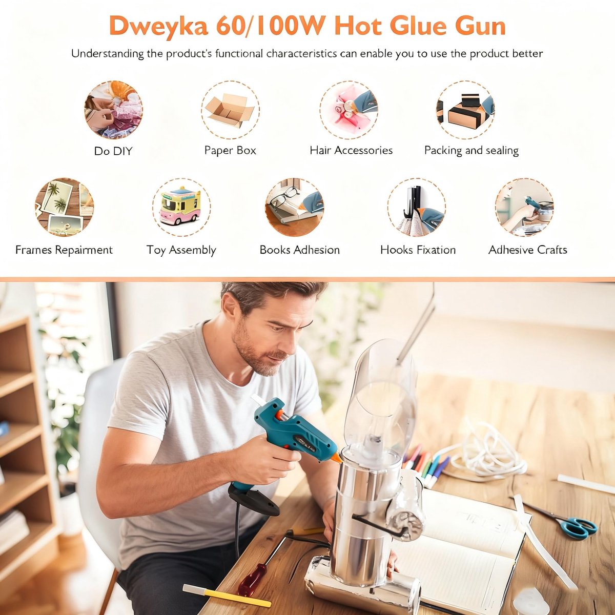 SnelShoppen - Dweyka Hete Lijmpistoolkit 60/100W Dual Power, Professioneel Lijmpistool met 11 mm Lijmsticks, Multifunctioneel voor Doe-Het-Zelf Ambach