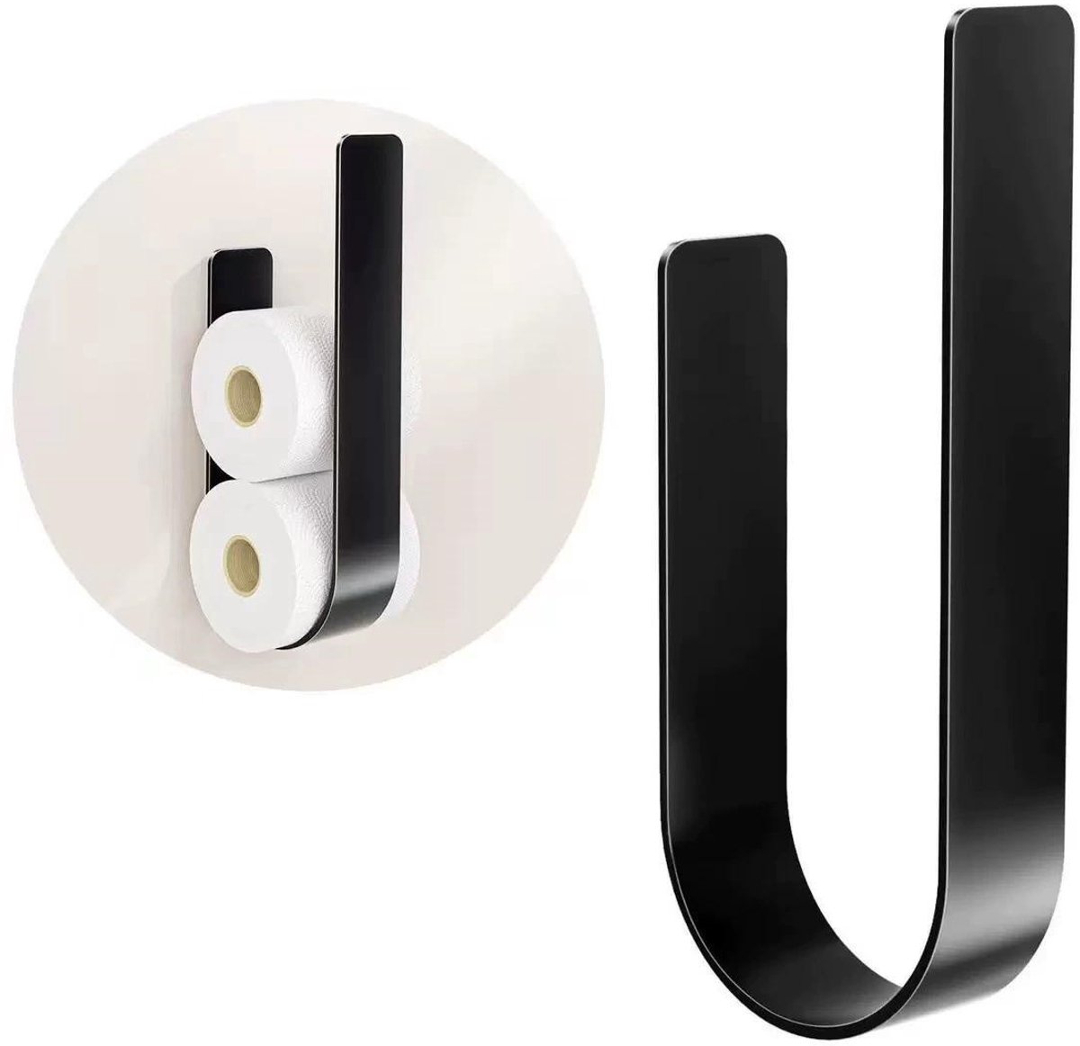 GELLDG 1 Stuks Toilettenpapierhouder - Zelfklevende Klopapierhouder Zonder Boren - Geschikt voor 3 Rollen - Metalen Ersatzrollenhouder - Lengte 30,5 cm - Zwart