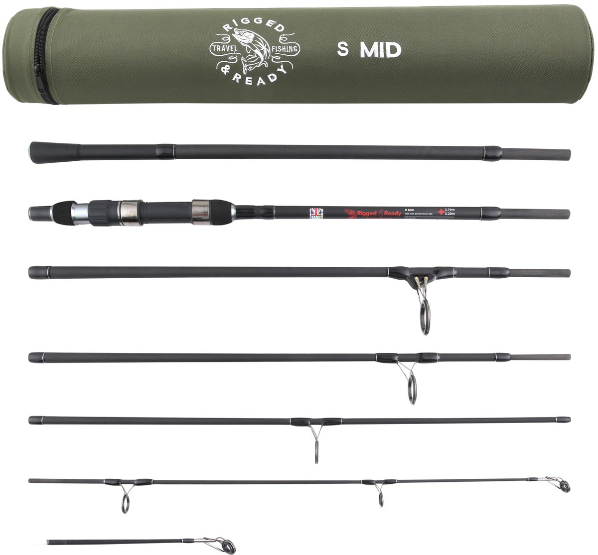SnelShoppen - RIGGED EN KLAAR Mid Big Fish Hi-Carbon Reishengel 320 cm (10,5') & 270 cm (8,85') - Krachtige Roofdier, Karper, Zee & Zoetwatervissen me