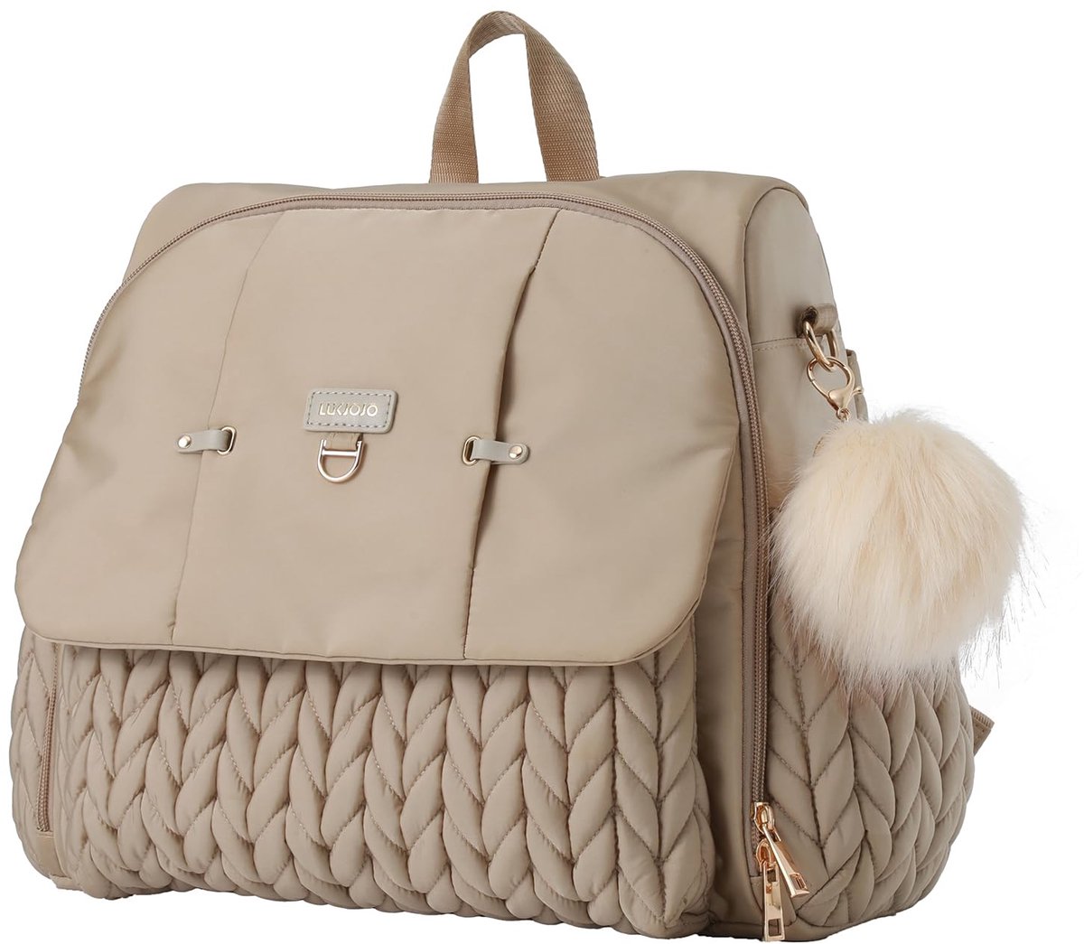 SnelShoppen - LUKJOJO Leila Luiertas Rugzak M Beige - Trendy Luiertas, Multifunctionele Rugzak voor Moeders, Waterafstotend Materiaal, Ruim Voldoende