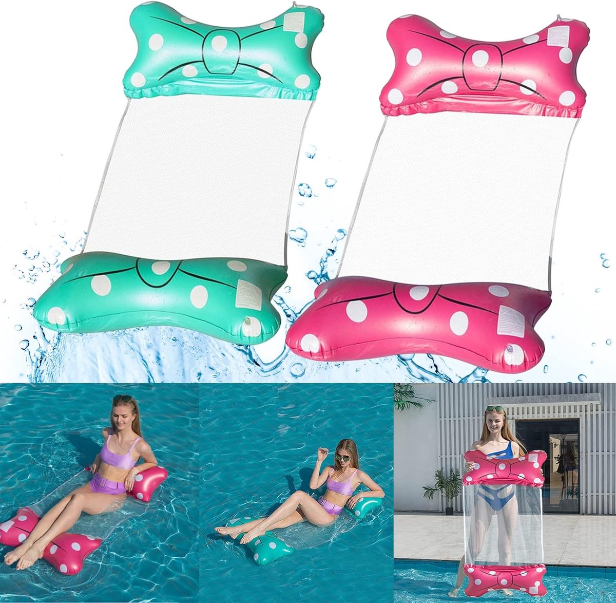 Opblaasbaar zwembad, 2 stuks waterhangmatten, opblaasbare hangmat, 4-in-1 luchtmatras, zwembad, waterspeelgoed, zwembadaccessoires, draagbare zwemmat voor volwassenen en kinderen