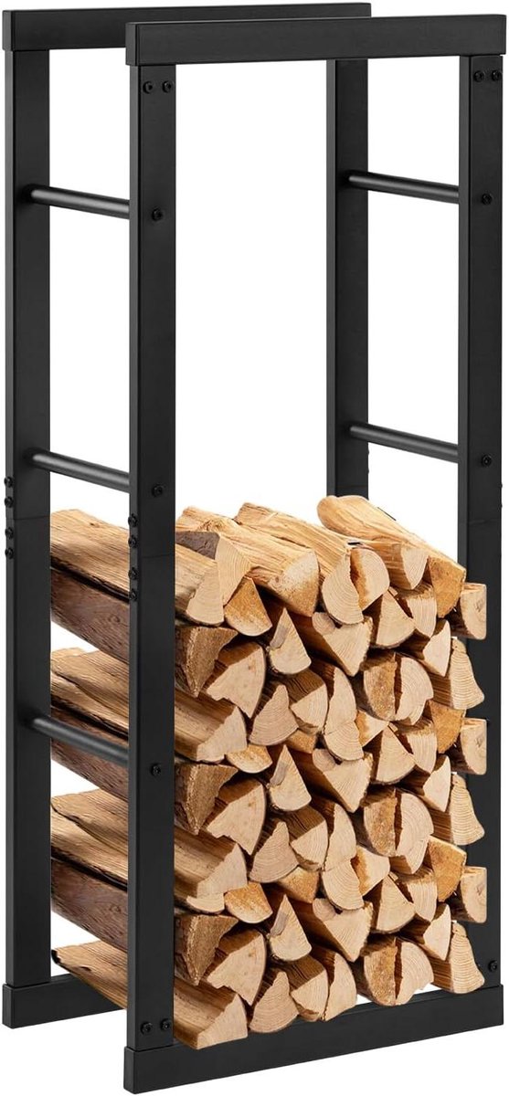 Brandhoutrek - Houtopslag Stapelaar - Haardhout Opslaan - Versterkte Dubbele Spoor - 40x100x25 cm - Zwart