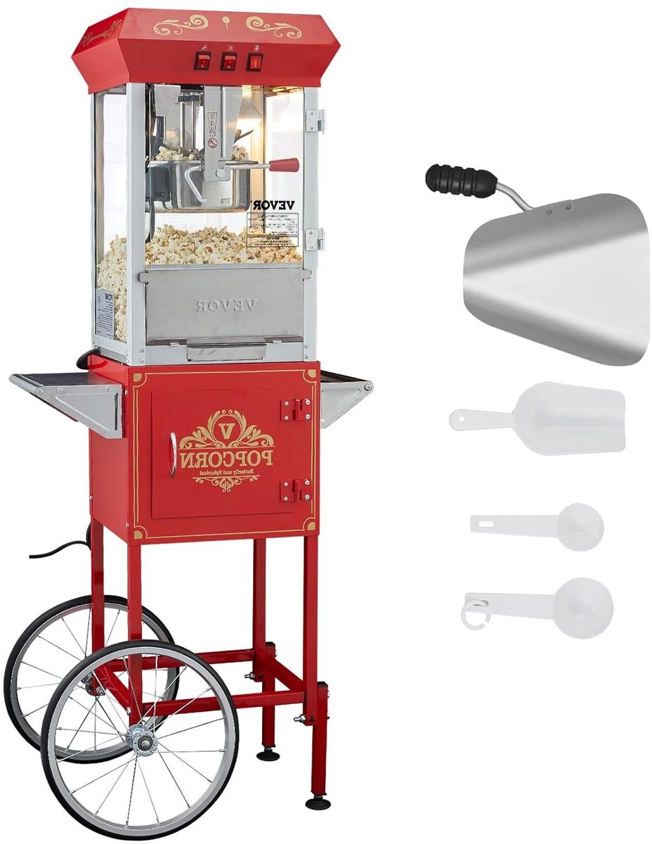Popcornmachine met wagen Snack maker Feestelijke traktaties maken Hoge capaciteit 8 kopjes Rood