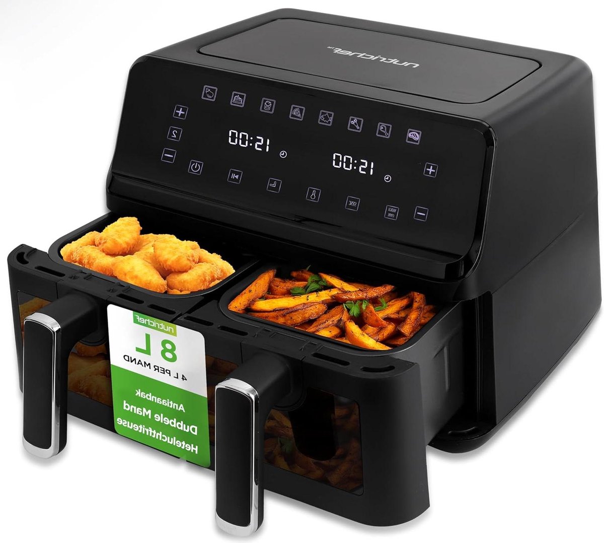 Dubbele Airfryer - Heteluchtoven - Gezond Koken - Dubbele Capaciteit - 8.8 Liter - Zwart