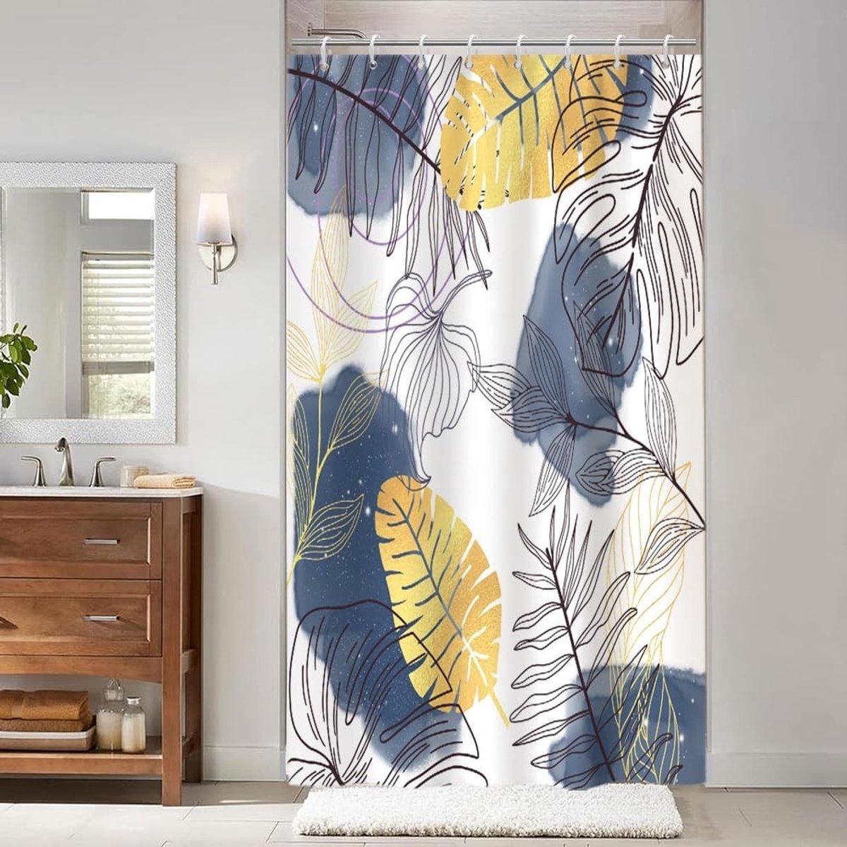 Douchesluier 120 x 200 cm Waterdicht en Wasbaar met Tropische Palmbladeren en Boho Stijl, Schimmelbestendig en Duurzaam Polyestermateriaal