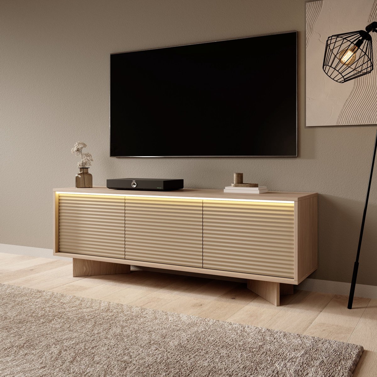 Meubella - Selvio - TV-Meubel - Cappuccino / Eiken - 154x40x54 cm