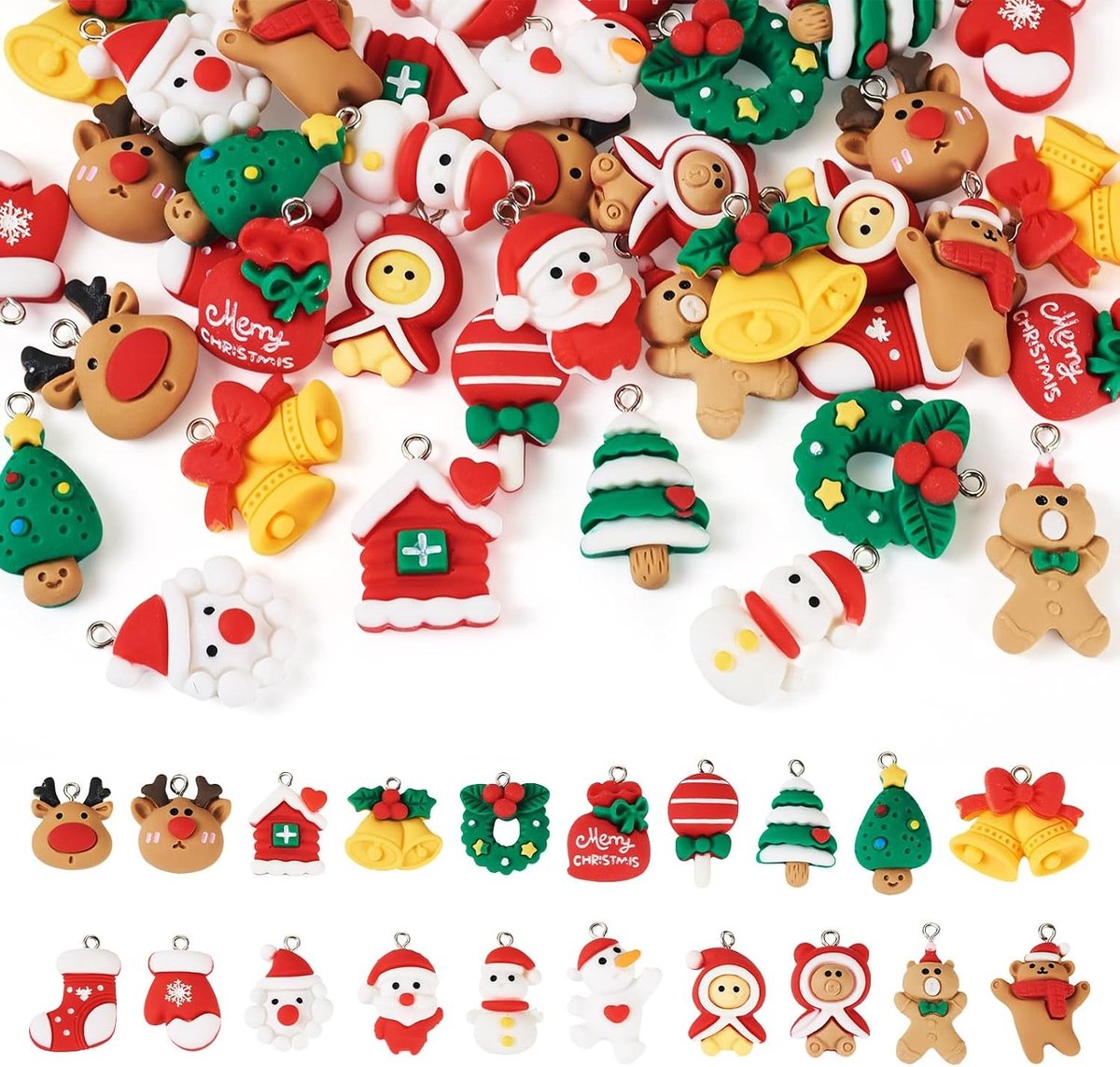 Kersthangers van hars voor ambachten - Gingerbread Man, sneeuwman en kerstkrans dangle pendanten voor DIY kerst sieraden maken zoals kettingen en oorbellen