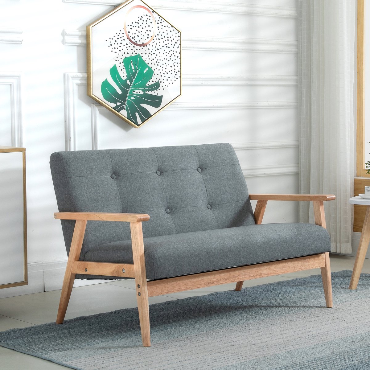 OKWISH Zitbank 2-Zits 115 Cm - Compact Scandinavisch Design Met Knopen - Voor Woonkamer En Appartement - Linnen - Donkergrijs