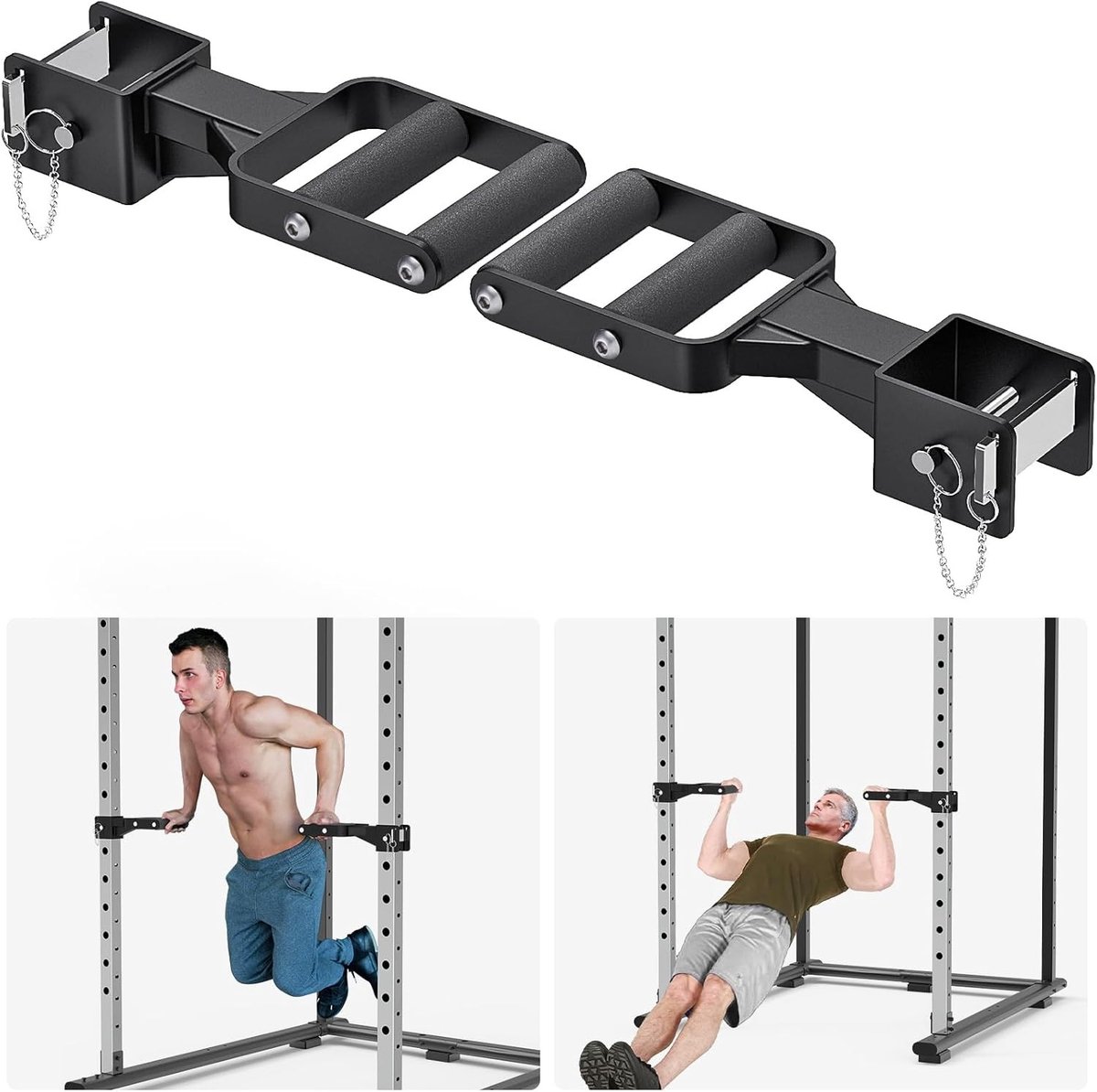 Muti-Grip Dip Bars Accessoire voor 5cm x 5cm en 7.5cm x 7.5cm Power Rack, Ideaal voor Thuis Gym, Krachttraining en Fitness met Comfortabele Foam Handgrepen, Geschikt voor Squats en Dips