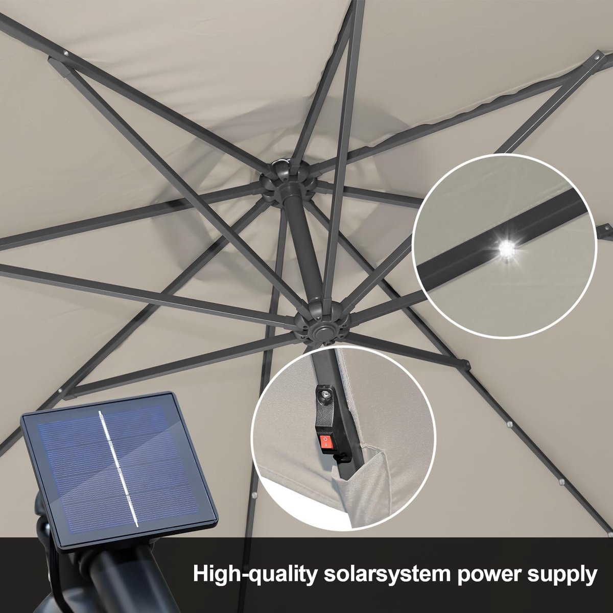 Zweefparasol - Tuinscherm Zonnescherm - Buiten Ontspannen - Geïntegreerde LED Verlichting - 350cm Diameter - Beige – foto 3