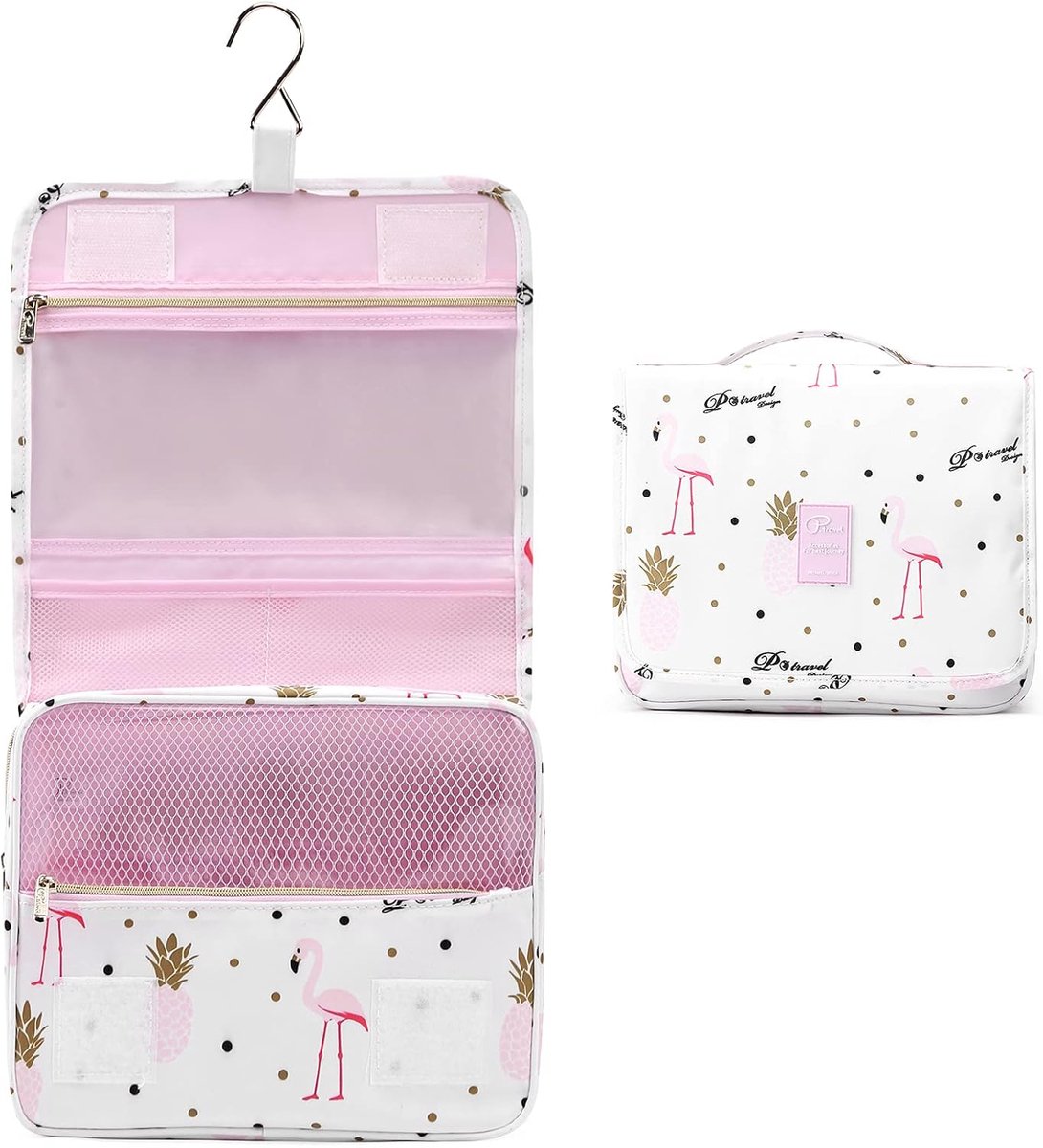 SnelShoppen - Lychii Toilettas Waterdichte Make-uptas met Haak, Opvouwbare Make-up Organizer voor Vrouwen, Meisjes en Kinderen, Wit