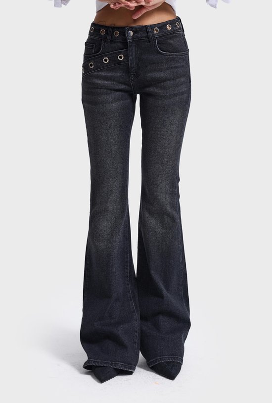 It's Basic - FLARE MID RISE JEANS - SOFT BLACK