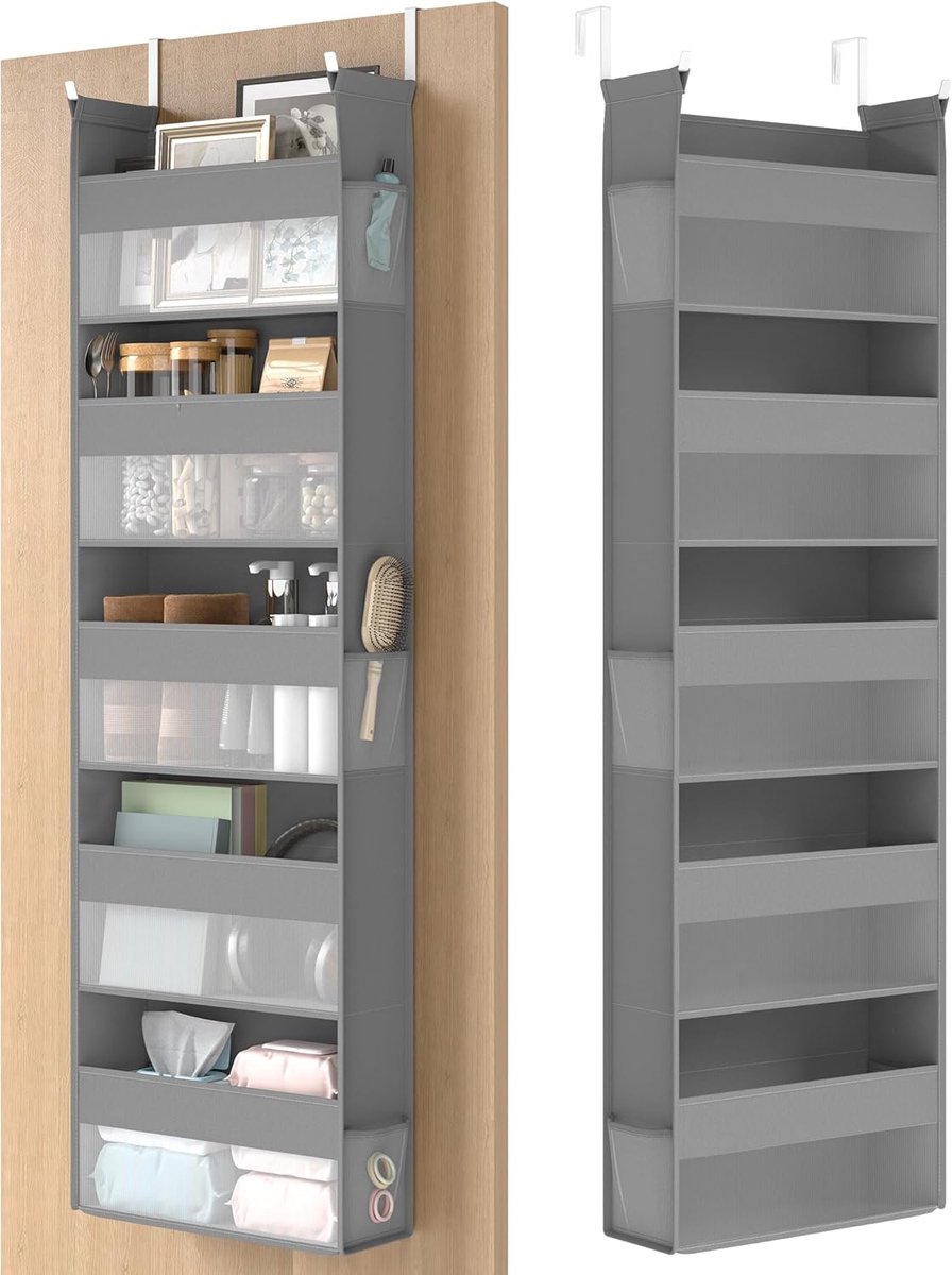 SnelShoppen - Hangorganizer Deurorganizer Metalen Haken Transparant Nylonnet Opvouwbaar Duifgrijs Voor Thuis Keuken Badkamer Ruimtebesparend