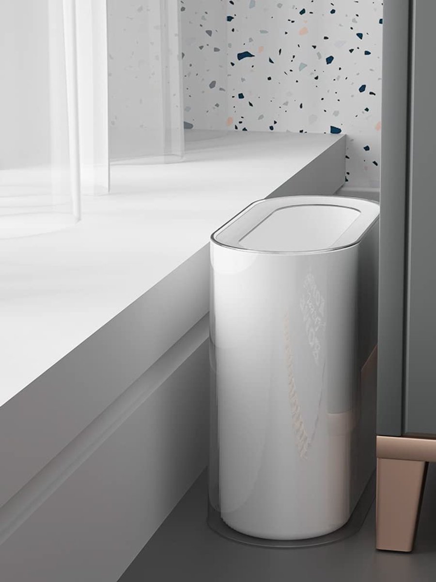 SnelShoppen - Kleine afvalmand 3,2 gallon/12 l slanke prullenbak helder en wit rechthoekige plastic vuilnisbak voor smalle ruimtes kantoor badkamer sl