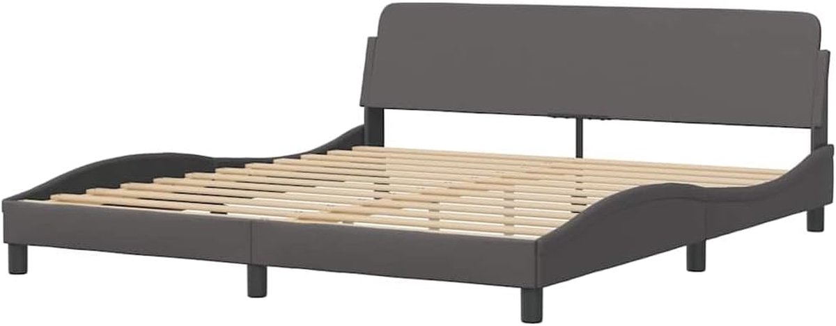 Bedframe met hoofdeinde - Tweepersoonsbed - Goede nachtrust - Duurzaam kunstleer - 180x200 cm - Grijs