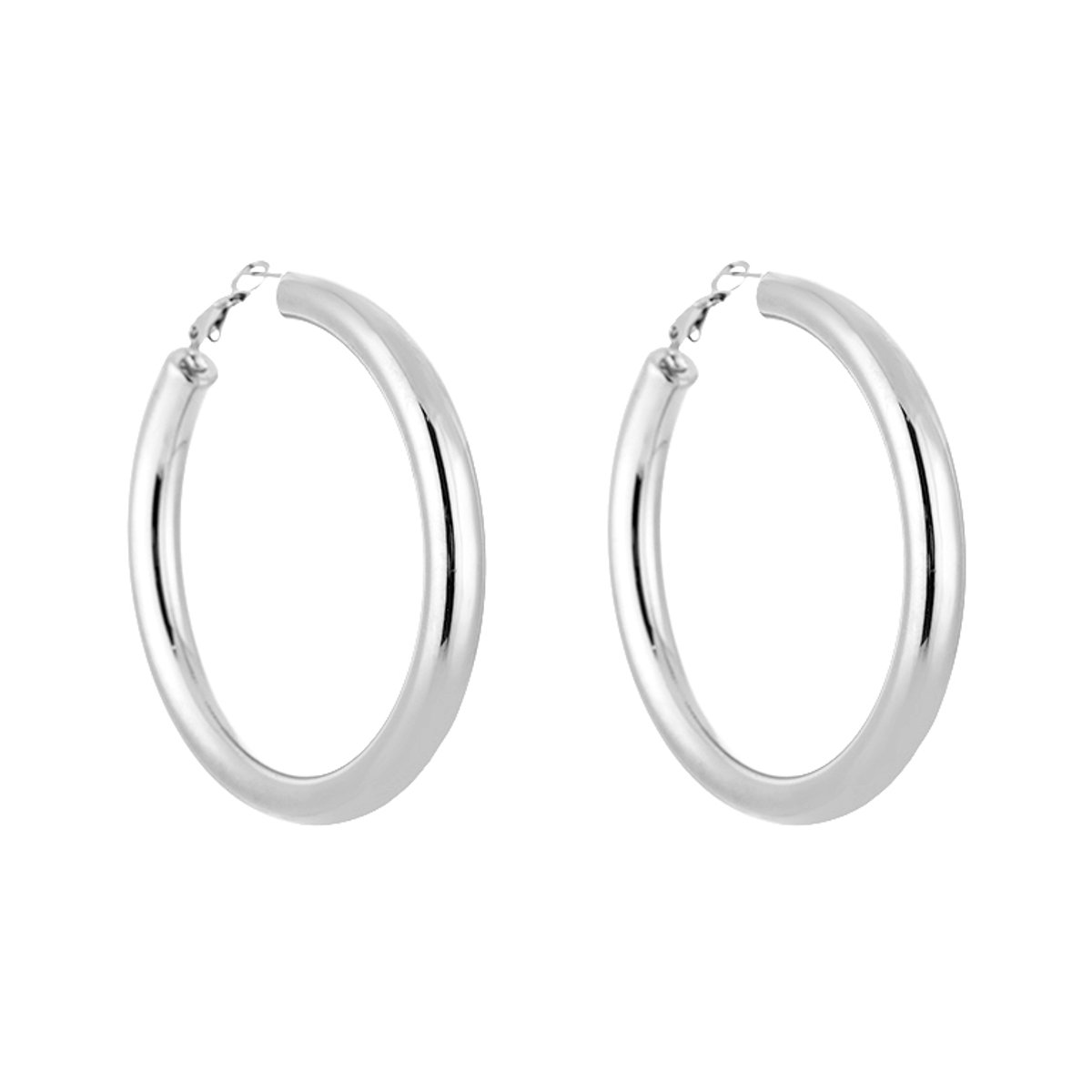 Stainless Steel Ultra Lightweight Thick Statement Hoops 50MM – Luxe Brede Lichtgewicht Oorringen – RVS - Zilver