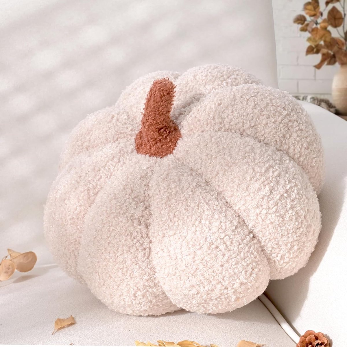 SnelShoppen - Halloween Pompoenkussen Crèmewit Pompoenvorm Decoratief Kussen voor Herfst Sierkussen Rond voor Kinderen Slaapkamer en Bankdecoratie