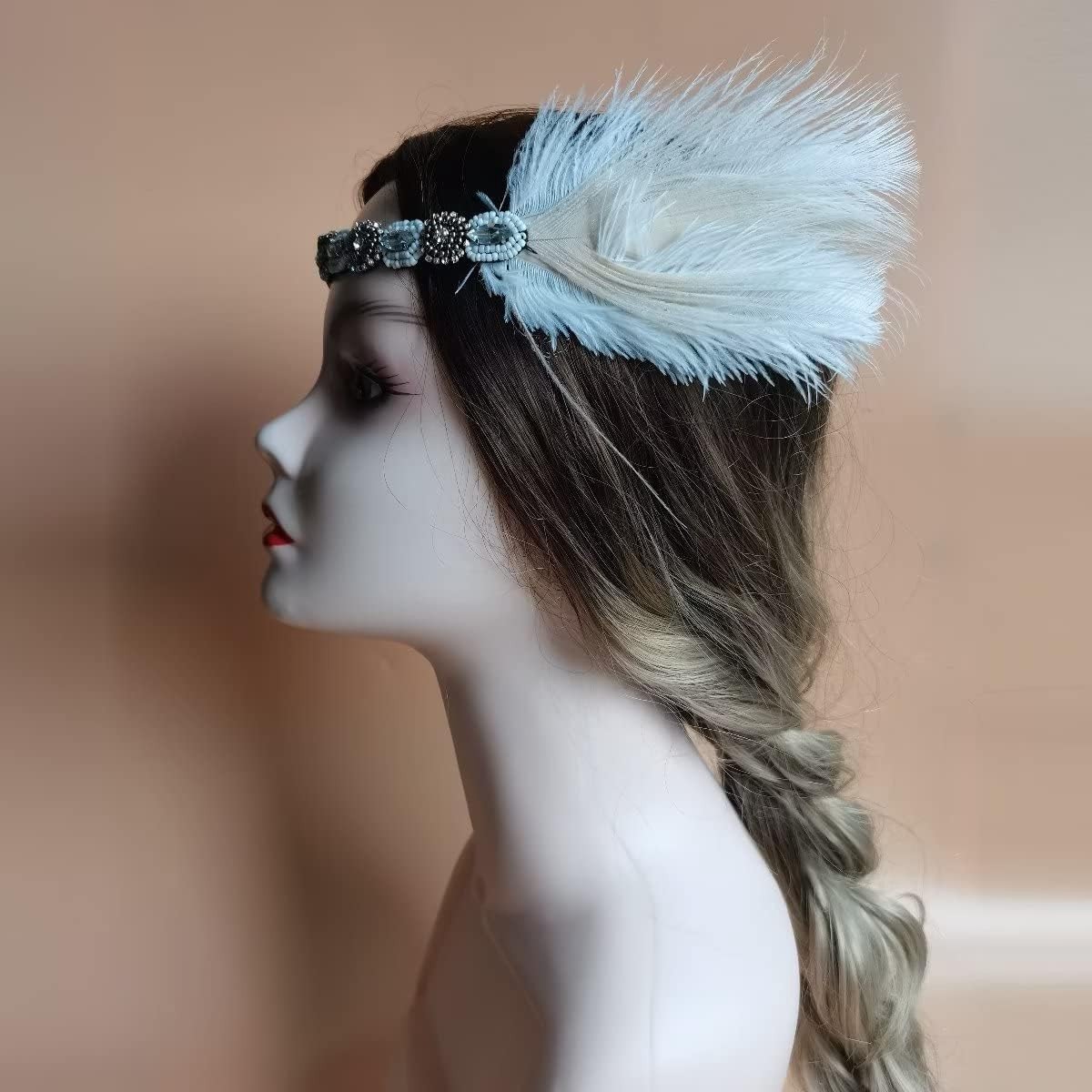 Stijlvolle Flapper Hoofdband met Veer en Parels voor 1920s Charleston Kostuum, Carnaval en Halloween Accessoires