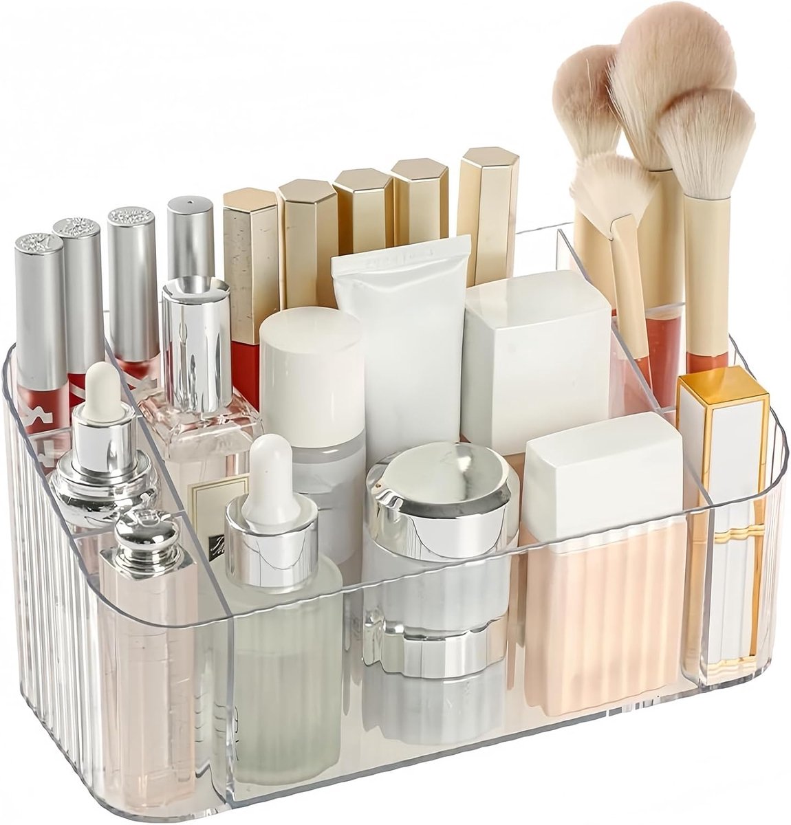 Makeup Organizer 9.5cm - Transparante Cosmetica Opbergdoos - 7 Compartimenten - Ruimtebesparend voor Badkamer - ShopVlot