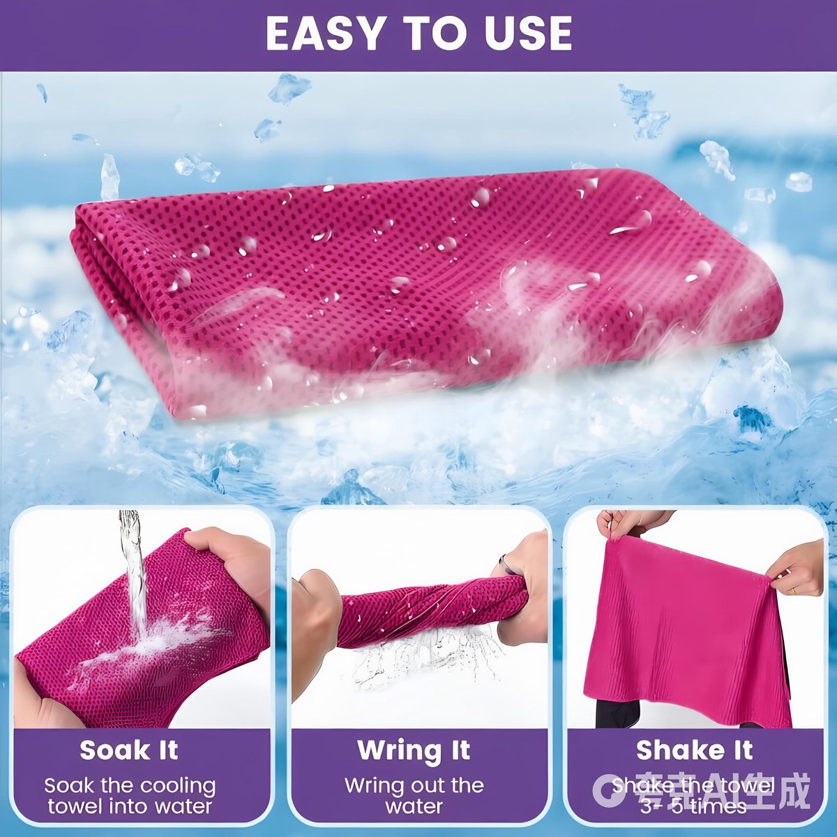 SnelShoppen - 4 stuks Koelhanddoek 100x30 cm, Sneldrogende Microvezel Sporthanddoek met Koelfunctie, Siliconen Hoezen en Karabijnhaken voor Yoga, Wand