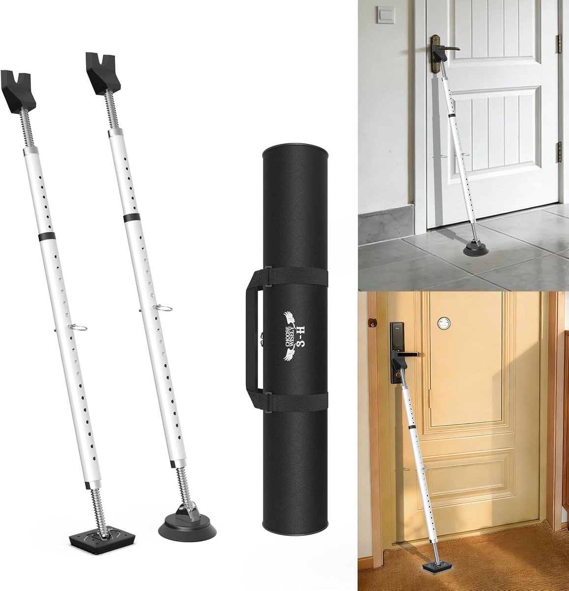 SnelShoppen - 3-H 2 x Deurbeveiliging Telescoopstang 77-122 cm, Inbraakbeveiliging zonder Boren, Klemstang van Staal met Draagtas voor Huis, Woning, T