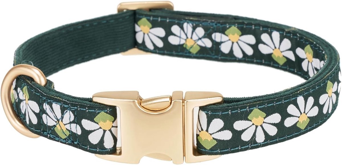 Verstelbare Hondenhalsband met Bloemenpatroon en Gouden Gesp - Comfortabele Pet Collar voor Middelgrote Honden, Duurzaam en Stijlvol