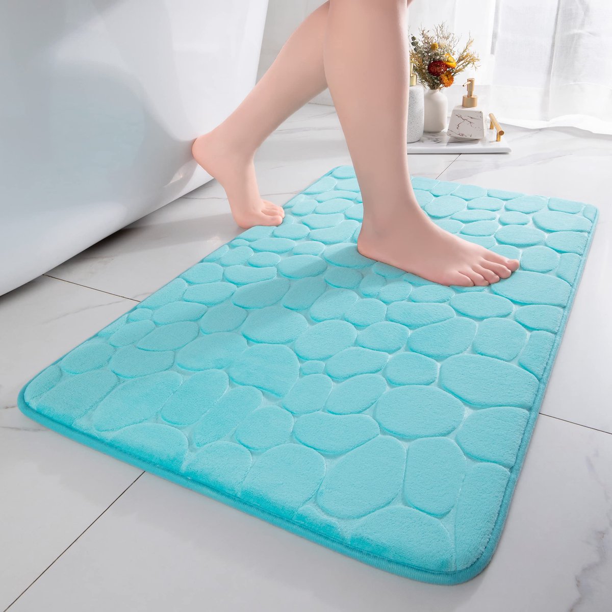 SnelShoppen - Badmat Traagschuim, Absorberende Douchemat, Antislip Voetmat voor Badkamer en Woonkamer, Decoratief Badkamertapijt, 43 x 61 cm, Blauwgro