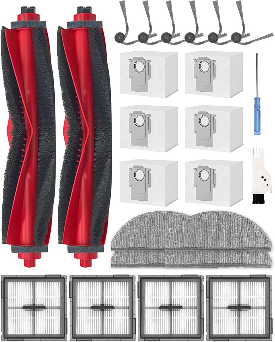 Complete Accessoireset voor Robotstofzuiger met Vervangonderdelen, Inclusief Hoofdborstel, Zijborstels, HEPA-filters en Mopdoeken