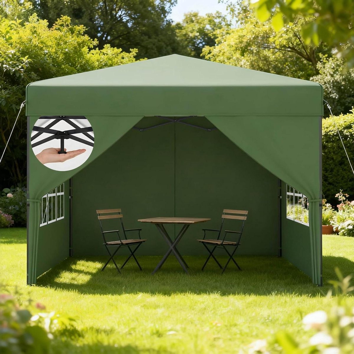 Pop-up Gazebo - Feesttent Paviljoen - Buitenfeest Organiseren - Snelle Opbouw - 2.5 x 2.5 M - Groen