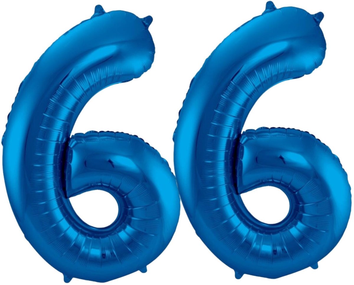 Folat Verjaardag Leeftijd folieballon - 66 jaar - blauw - 86 cm - cijferballon groot