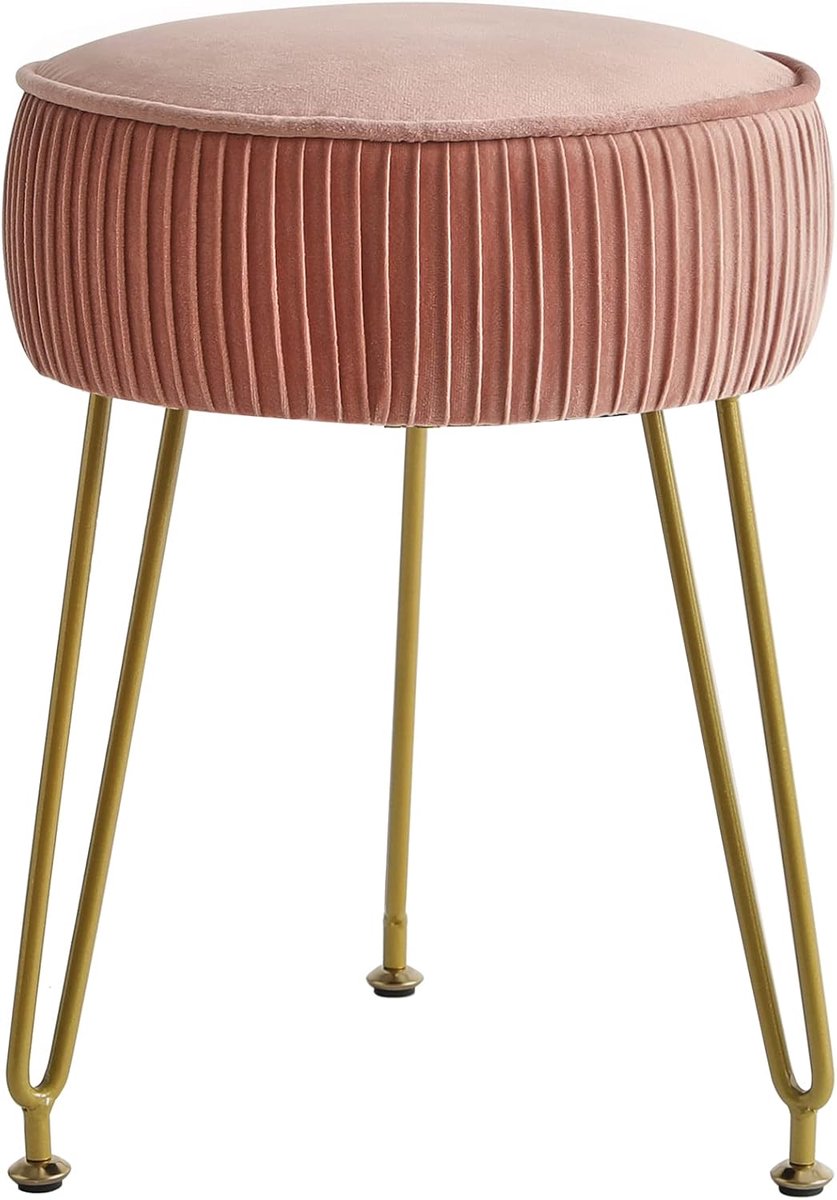 Ronde Voetensteun - Fluwelen Poef - Ontspanning Thuis - Verstelbare Poten - 30x46 cm - Roze
