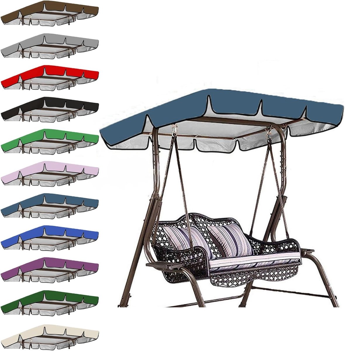 Tuinschommel luifel vervanging voor 2,3-zits tuinschommelstoel, hangmat hoes voor tuinmeubelen, genieten van het buitenleven met bescherming (164 x 114 x 15 cm,Donkerblauw)