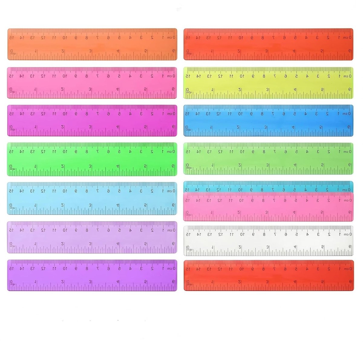 Set van 15 Veelkleurige 15 cm Linialen voor Basisschoolkinderen - Kunststof, Ideaal voor School en Huiswerk