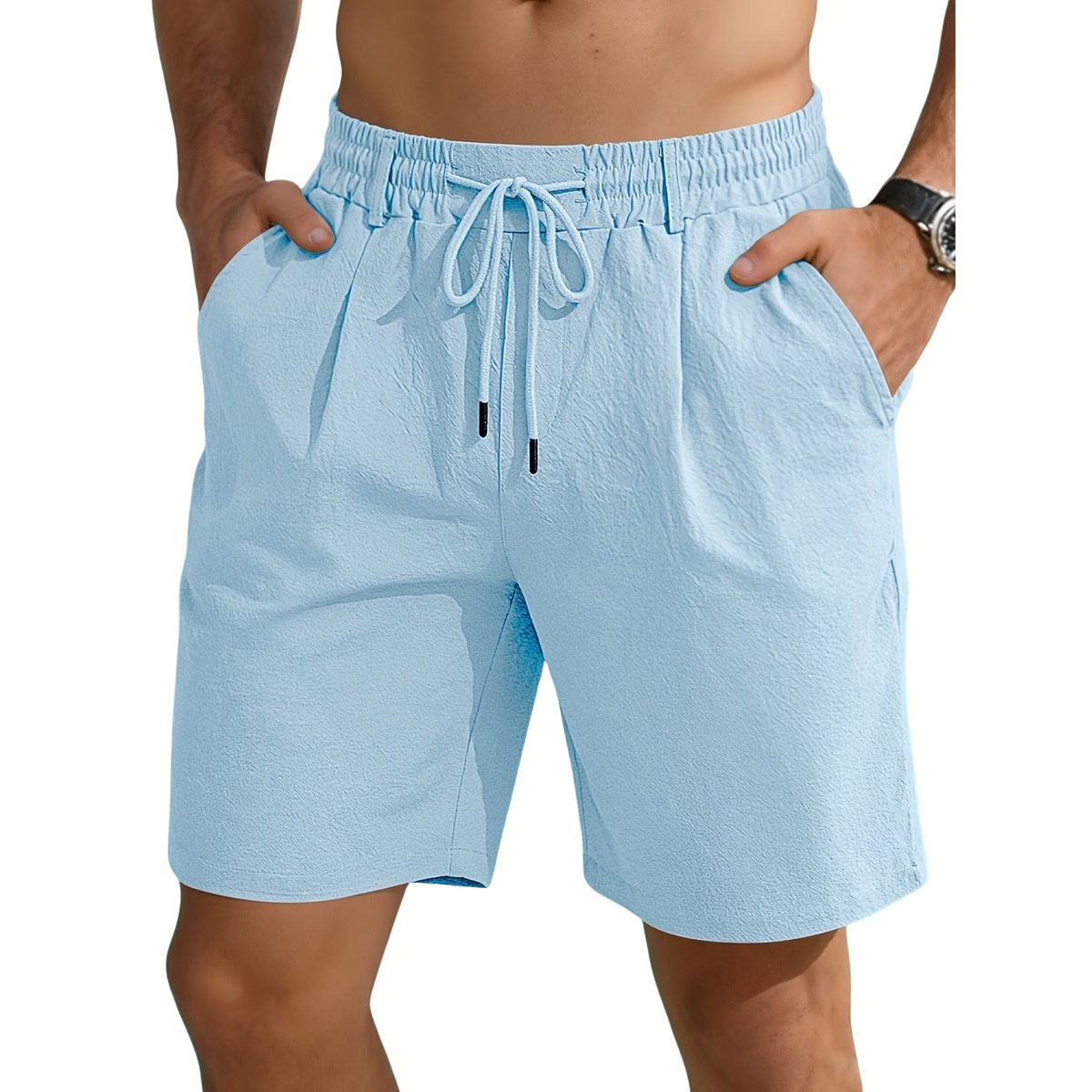 Currero Korte Linnen Broek Heren Zomerbroek Volwassenen Korte Broek Shorts Strandbroek Zomer Ibiza Stijl Lichtblauw