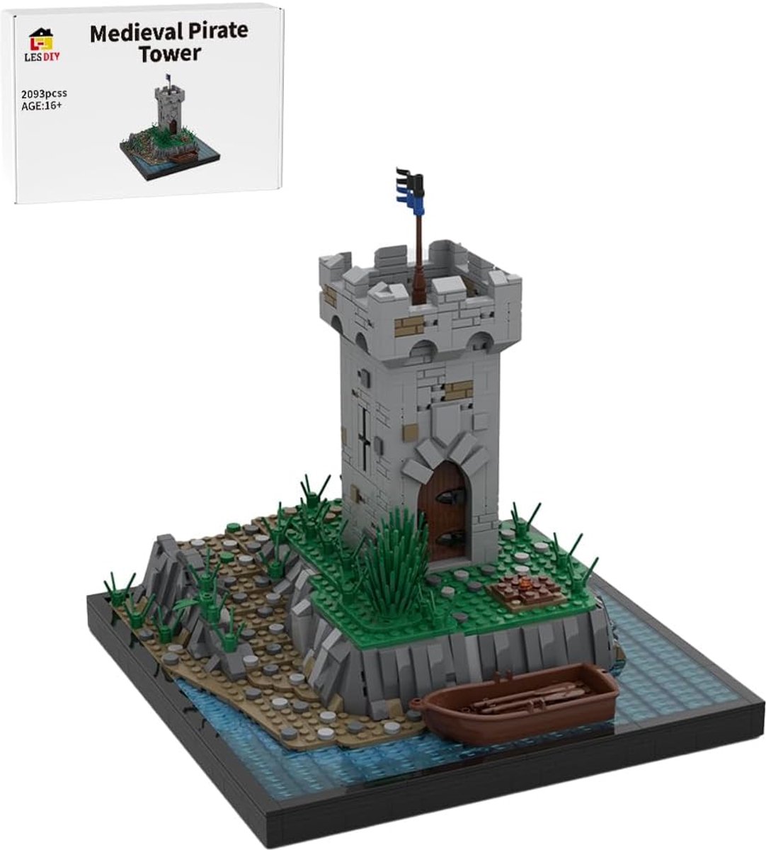 Middeleeuwse Toren - Bouwstenen Set - Creatieve Bouw - 2093 Delen - 27 cm Hoog - Grijs