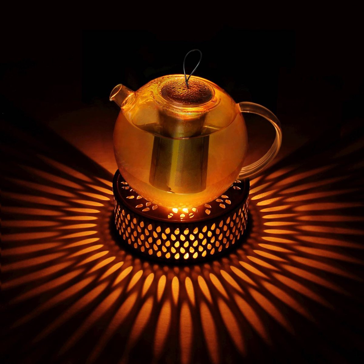 Creano glazen theepot 2,0l Jumbo + een rvs theelicht, 3-delige glazen theepot met geïntegreerd rvs filter en glazen deksel, ideaal voor het zetten van losse thee, druppelvrij — cadeau in Koken & Dineren - foto 2