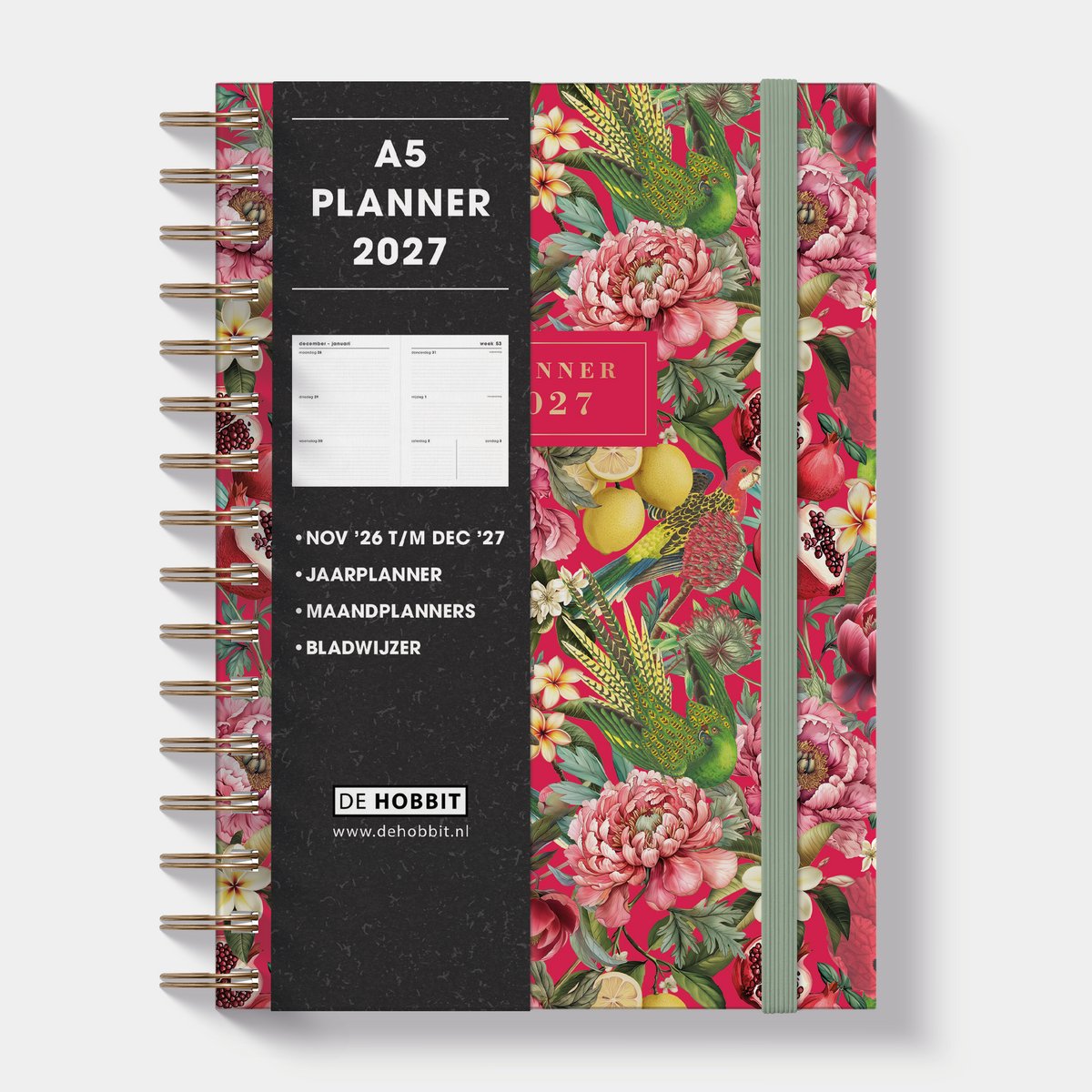 Hobbit - A5 Planner 2027 - A5 (21,7 x 15,5 cm) - Spiraalgebonden - Agenda A5 - 1 week over 2 pagina's - Harde Kaft - Tropisch
