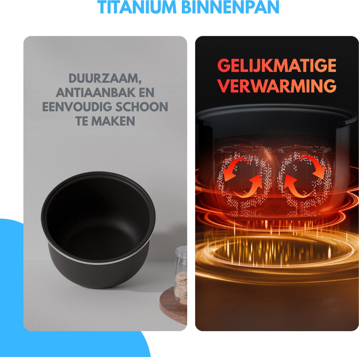 Livista Rijstkoker – 2L – Multicooker – Met Stoomfunctie, Timer en Warmhoudfunctie – 10 Programma's – Titanium Binnenpan – Touchscreen – Wit – foto 4