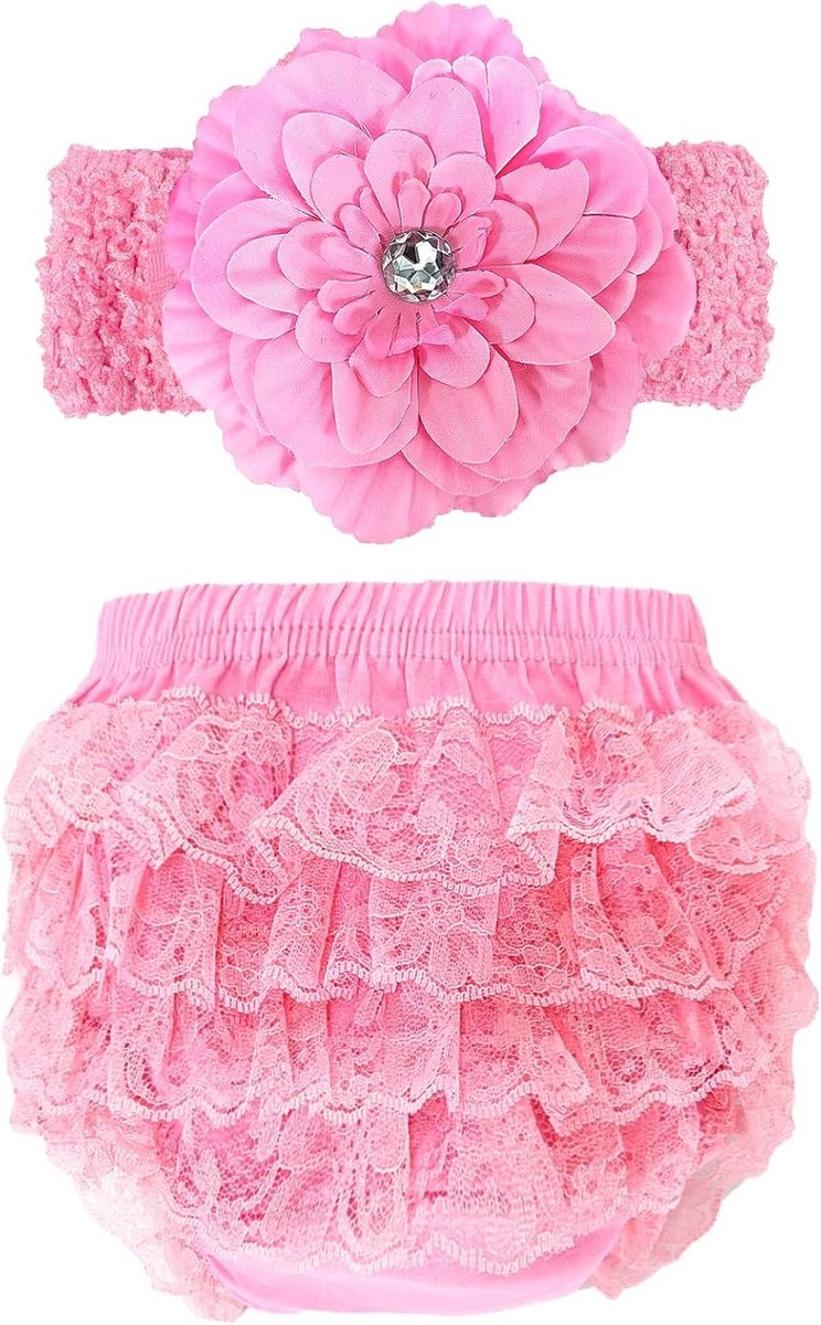 Ruffles Bloomers en Kant Luierbedekking met Franje voor Baby's - Set met Haarband voor Fotografie en Kostuums