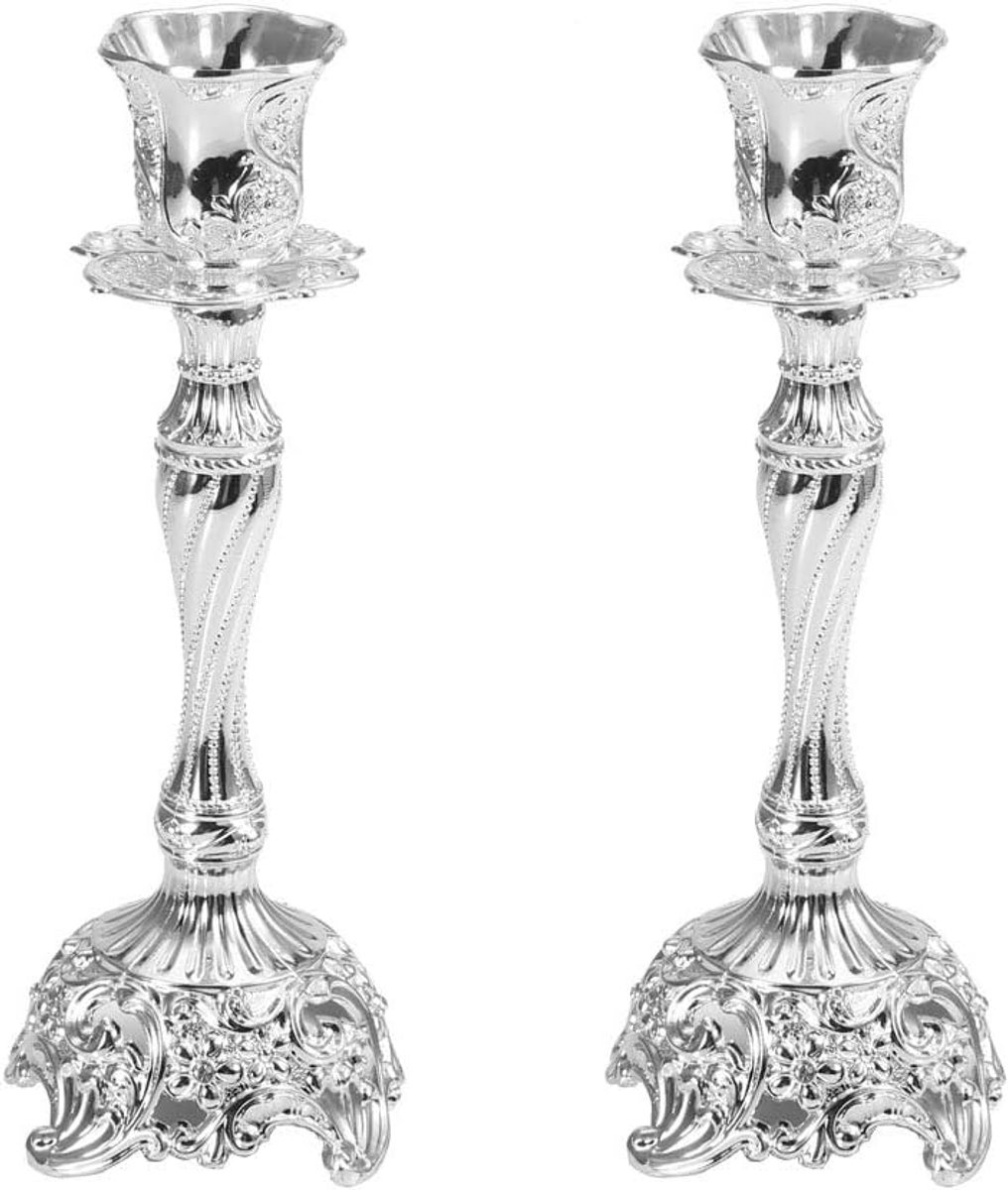 Gouden kandelaar set - Metalen kaarshouders - Sfeer creëren - Stevige ronde voet - 18.5 cm hoog - Zilver