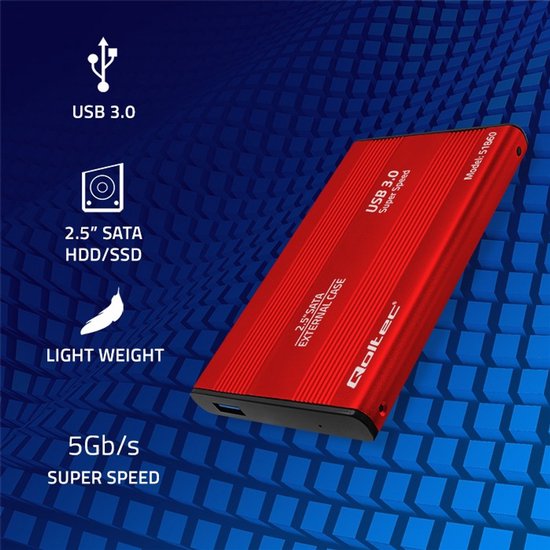 Qoltec Externe Harde Schijf Behuizing HDD/SSD 2.5'' SATA3 - USB 3.0 - Rood. van Merkloos — afbeelding 2