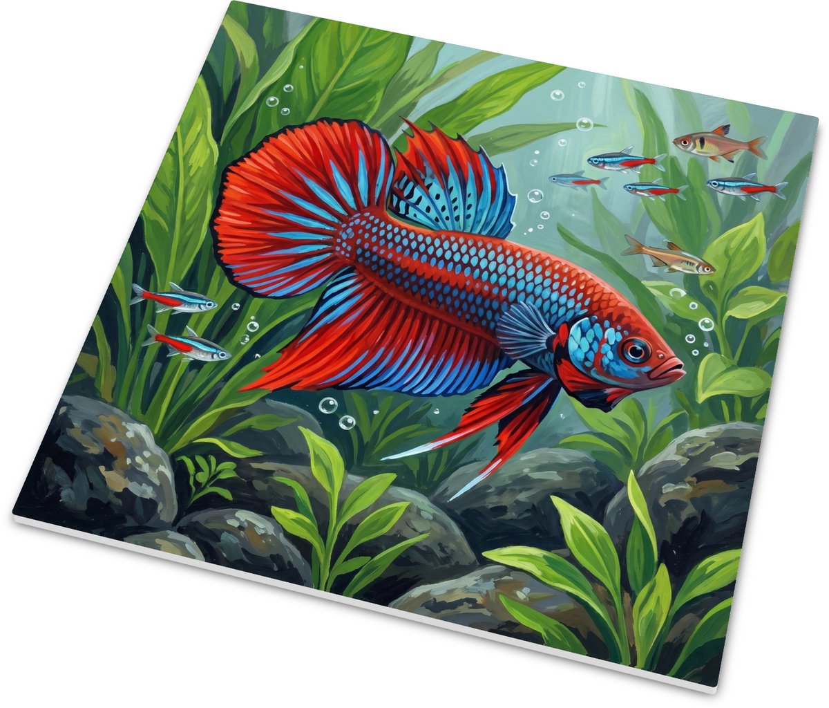 Tegeltje met Betta splendens illustratie - kleurrijke aquarium wanddecoratie