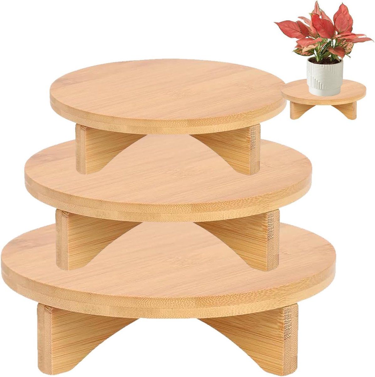 Plantenstandaard Hout - Bloempot Houder - Planten Presenteren - Set van Drie - Diverse Maten - Natuurlijk Hout