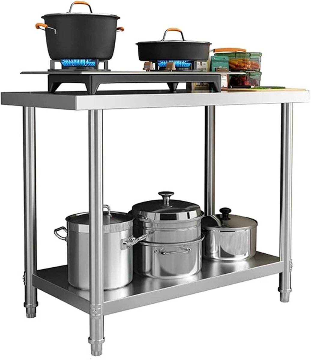 Werktafel RVS - Keukentafel Tafel - Keukenwerk Voorbereiden - Verstelbaar Onderstel - 100x50x80 cm - Zilver