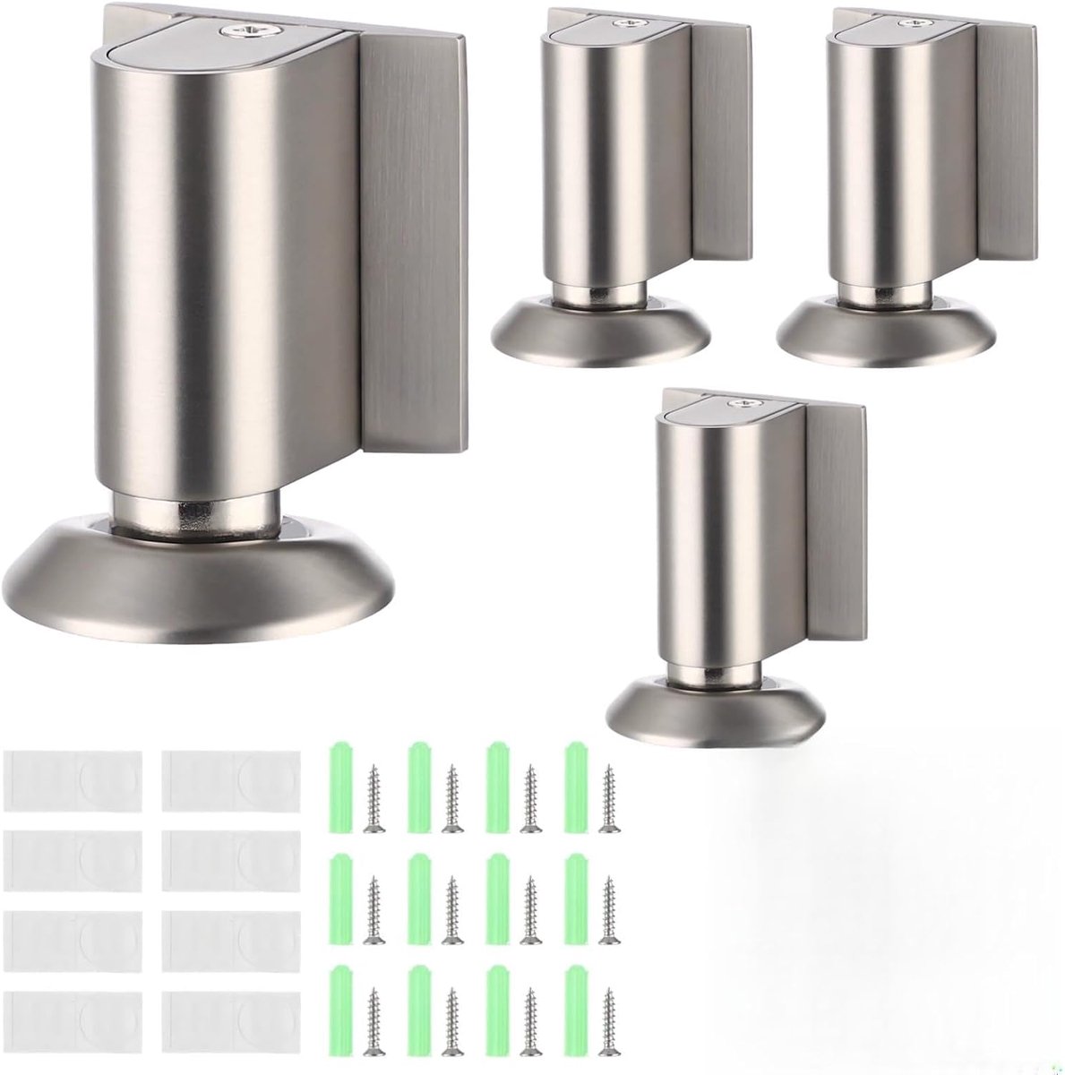 Metalen Deurstopper - Deurvanger - Deuren Op Vang - Zonder Boren - 4 Stuks - Geborsteld Nikkel