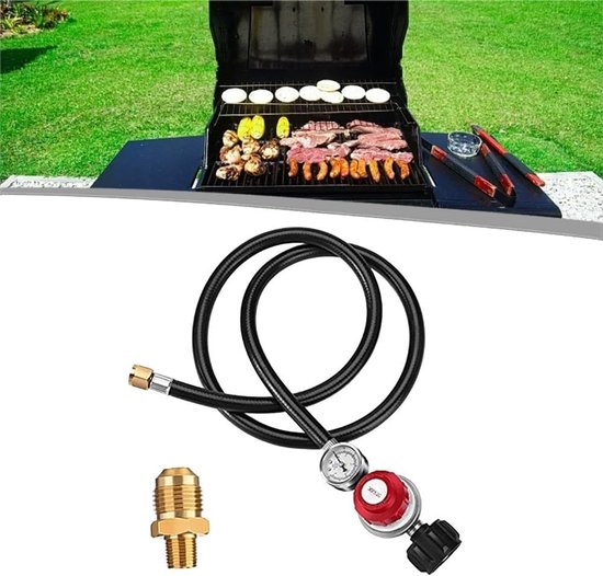 Propaan Regelaar - Gasdrukregelaar Slang - Buiten Koken - Met Meter - 4FT Slang - Zwart — afbeelding 3