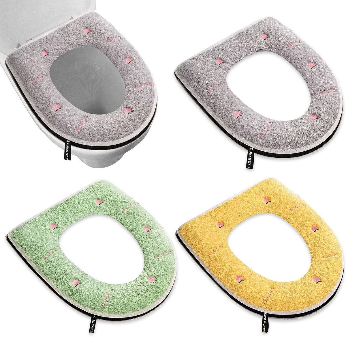 Dik en Zacht Toiletbrilhoes met Handvat en Rits, Wasbare Toiletzitting Bescherming voor Elk Seizoen, Comfortabel en Warm