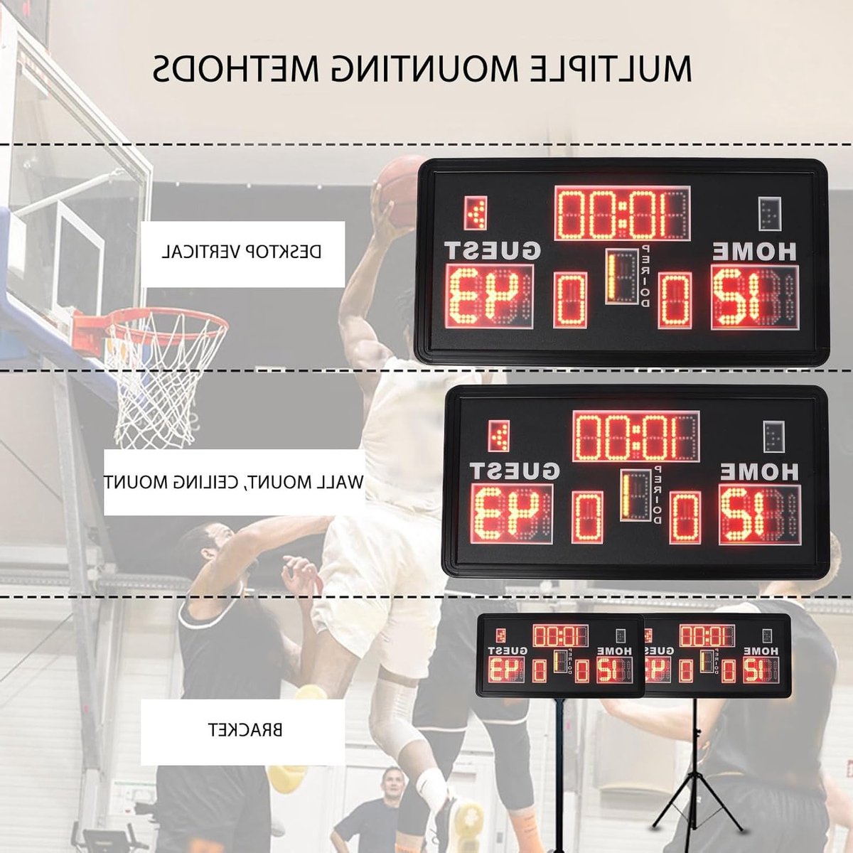 Elektronisch Basketball Scorebord met LED Display en Draadloze Afstandsbediening, Aluminium Frame, Meerdere Montageopties voor Sporten zoals Voetbal en Handbal