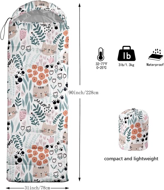 Slaapzak - Kampeerzak - Kamperen en Hiken - Waterdicht en Ademend - 80 x 230 cm - Kat-E — afbeelding 3