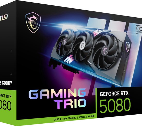 MSI NVIDIA GeForce RTX 5080 16 GB GAMING TRIO OC - BLACK - Videokaart - 16GB - GDDR7 - PCIe 5.0 - 1x HDMI 2.1b - 3x DisplayPort 2.1a